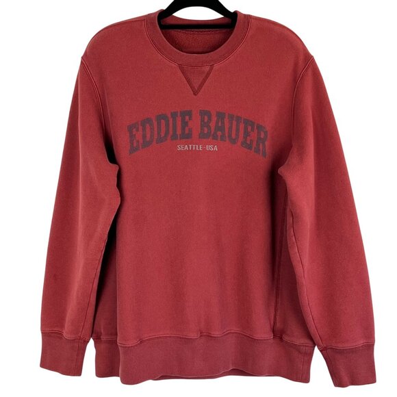 Eddie Bauer XL Red Crewneck Sweatshirt Seattle USA Logo Cotton Blend Pullover - Picture 1 of 14